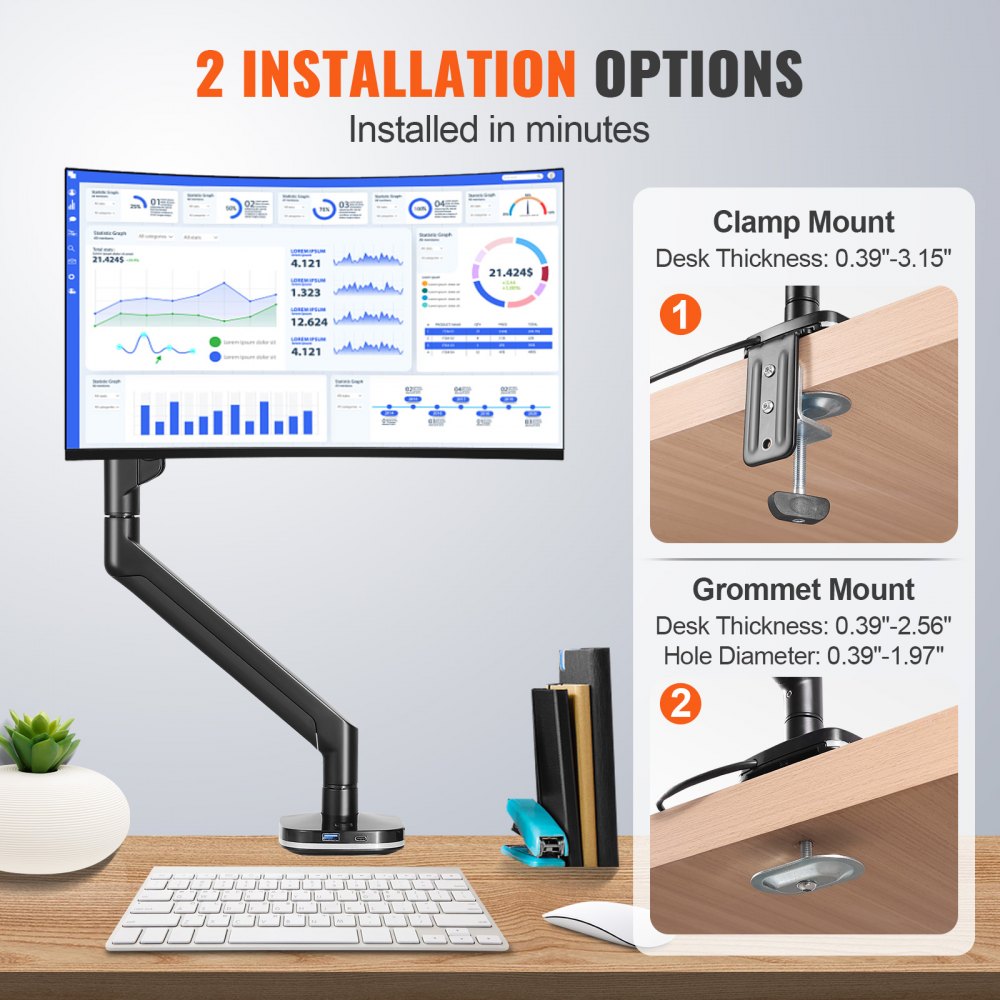 ZB10U - Adjustable VEVOR Monitor Mount Supports 13"-35" Screens, USB Ports