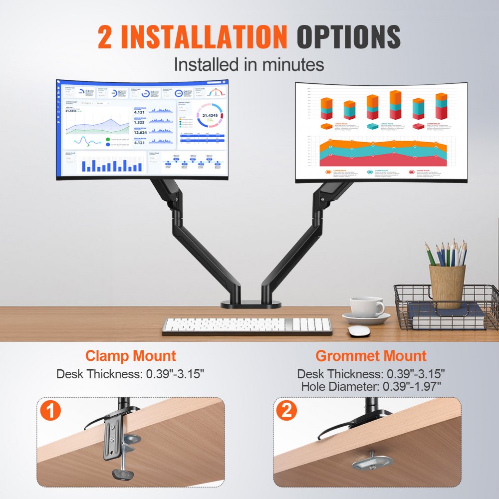 ZD200 - Adjustable Dual Monitor Arm for 13"-35" Screens, Up to 26.4 lbs