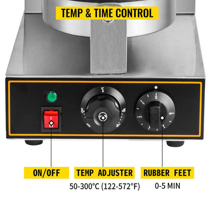 010850110358 - Stainless Steel Waffle Cone Maker with Adjustable Temp and Timer