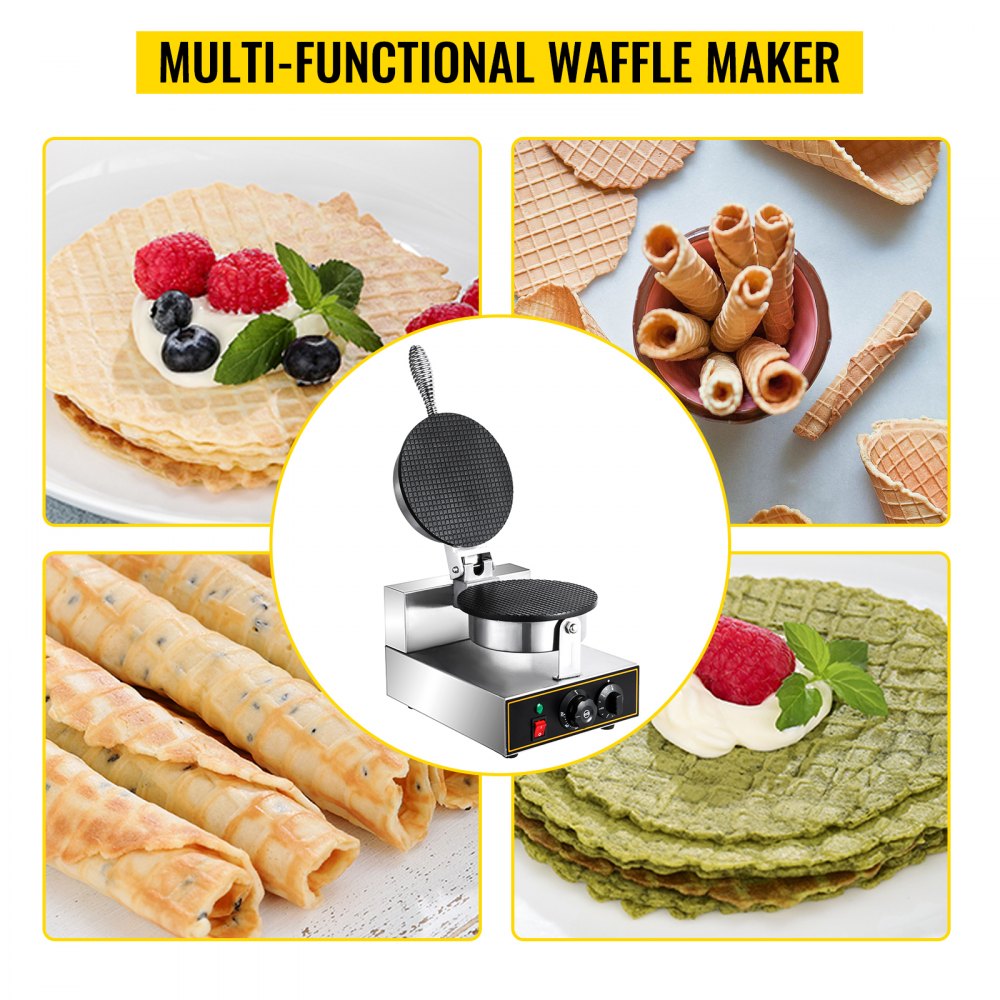 010850110358 - Stainless Steel Waffle Cone Maker with Adjustable Temp and Timer