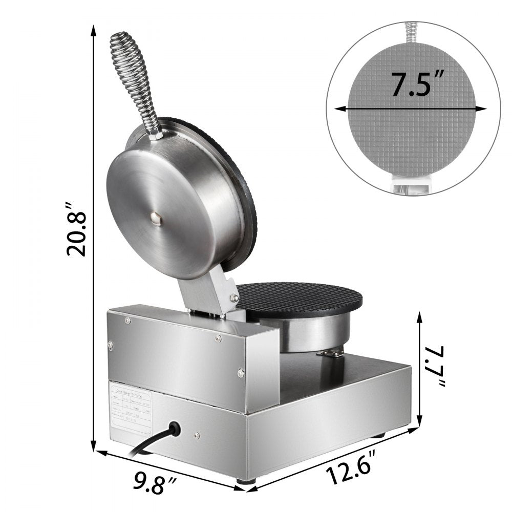 010850110358 - Stainless Steel Waffle Cone Maker with Adjustable Temp and Timer