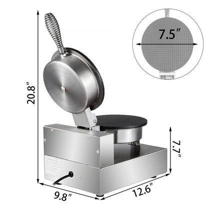 010850110358 - Stainless Steel Waffle Cone Maker with Adjustable Temp and Timer