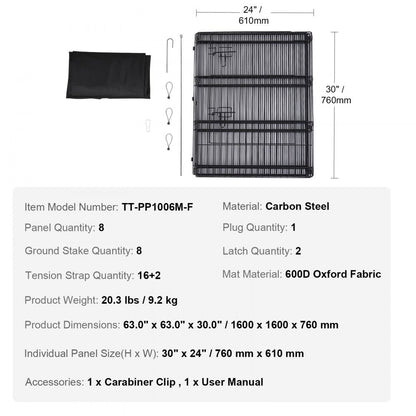 TT-PP1006M-F - 30" High Foldable Dog Playpen - 8 Panels, Indoor/Outdoor Use
