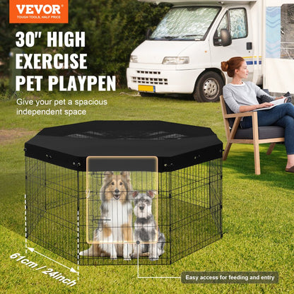 TT-PP1006M-C 30" High Metal Dog Playpen with Top Cover - 8 Panels