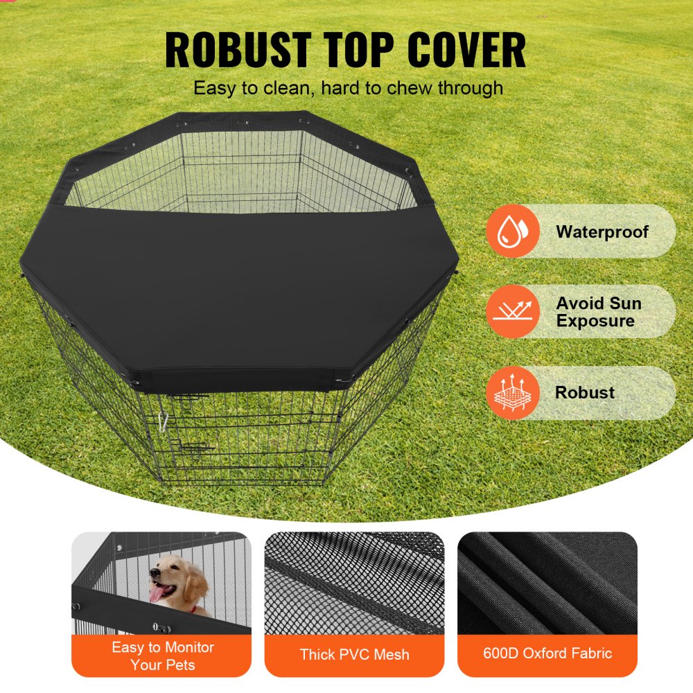 TT-PP1006M-C 30" High Metal Dog Playpen with Top Cover - 8 Panels