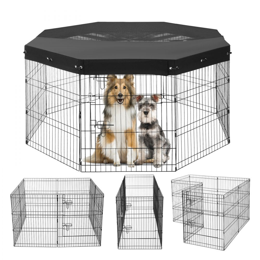 TT-PP1006M-C 30" High Metal Dog Playpen with Top Cover - 8 Panels
