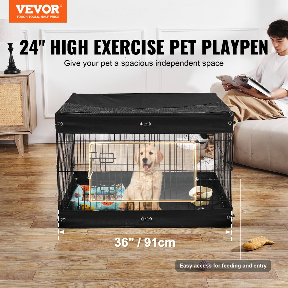 TT-PP1005S-FC - 24" Foldable Metal Dog Playpen with Waterproof Bottom Pad