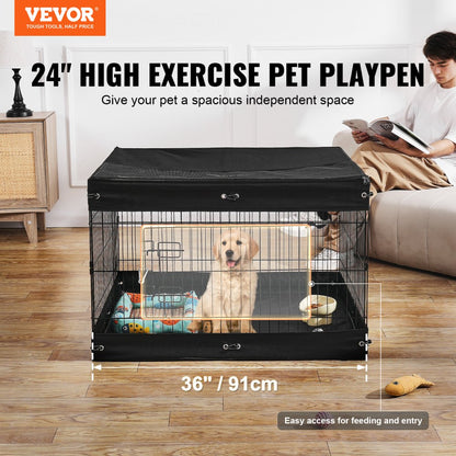 TT-PP1005S-FC - 24" Foldable Metal Dog Playpen with Waterproof Bottom Pad
