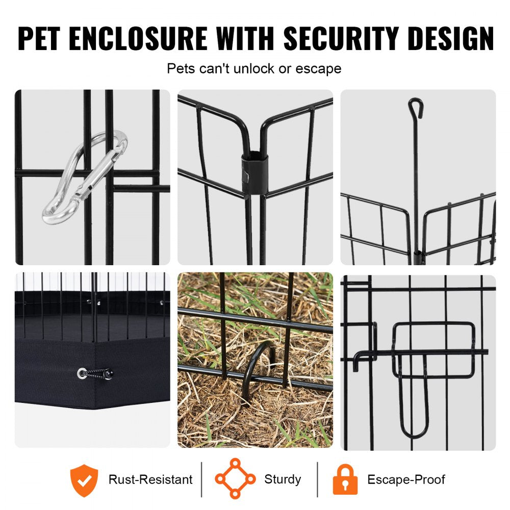 TT-PP1005S-FC - 24" Foldable Metal Dog Playpen with Waterproof Bottom Pad