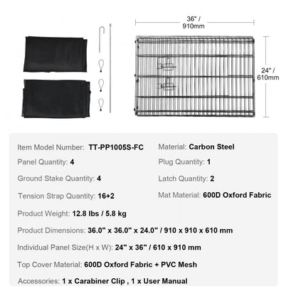 TT-PP1005S-FC - 24" Foldable Metal Dog Playpen with Waterproof Bottom Pad