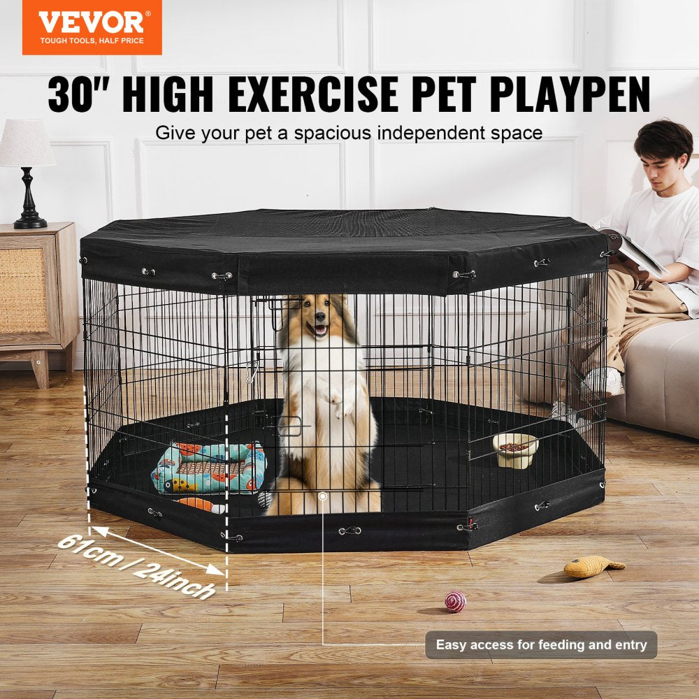 TT-PP1006M-FC - 30" Durable Metal Dog Playpen with Shade & Easy Access