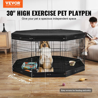TT-PP1006M-FC - 30" Durable Metal Dog Playpen with Shade & Easy Access
