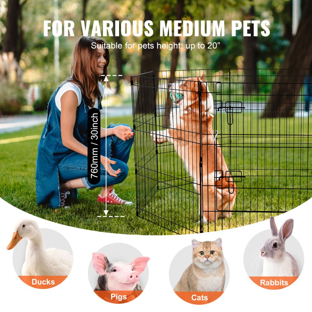 TT-PP1006M-FC - 30" Durable Metal Dog Playpen with Shade & Easy Access