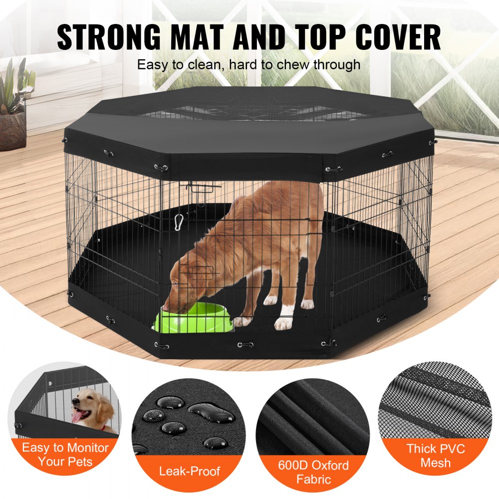 TT-PP1006M-FC - 30" Durable Metal Dog Playpen with Shade & Easy Access