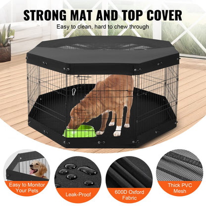 TT-PP1006M-FC - 30" Durable Metal Dog Playpen with Shade & Easy Access