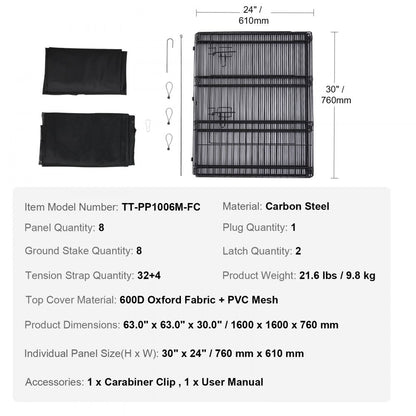 TT-PP1006M-FC - 30" Durable Metal Dog Playpen with Shade & Easy Access