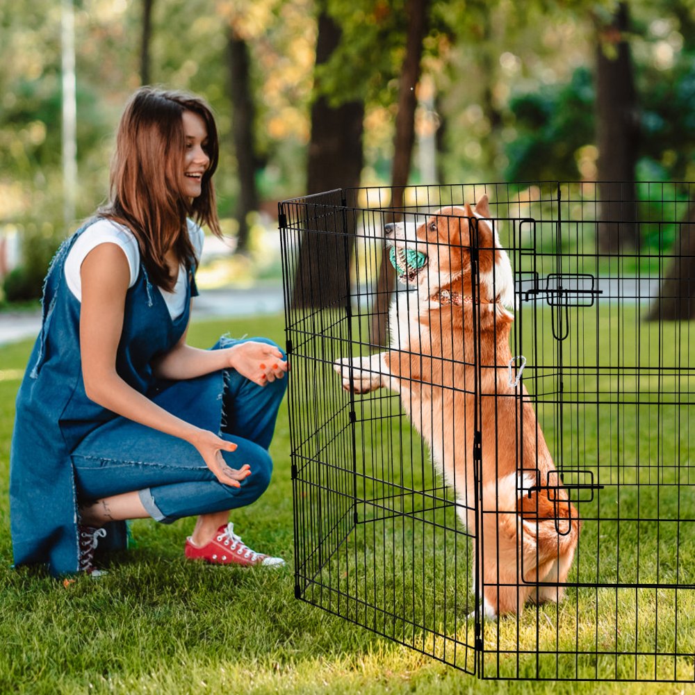 TT-PP1006M-FC - 30" Durable Metal Dog Playpen with Shade & Easy Access
