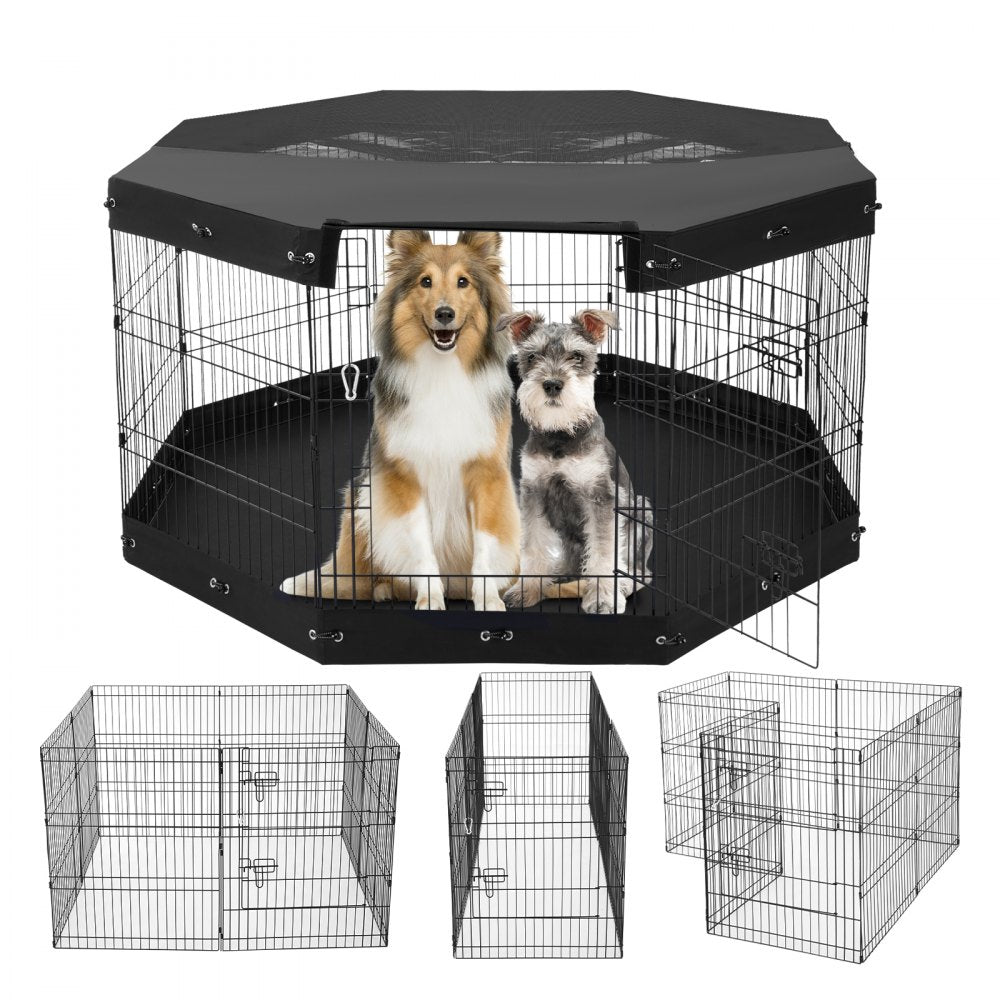 TT-PP1006M-FC - 30" Durable Metal Dog Playpen with Shade & Easy Access