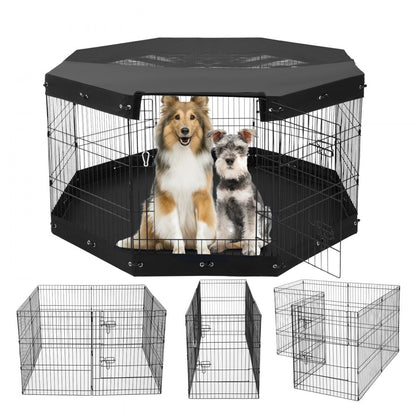 TT-PP1006M-FC - 30" Durable Metal Dog Playpen with Shade & Easy Access