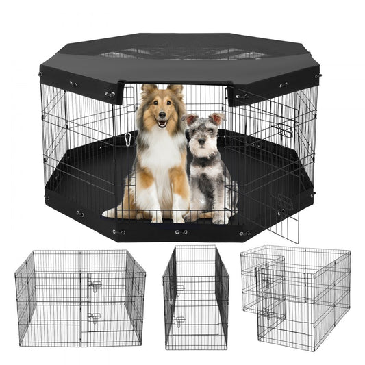 TT-PP1006M-FC - 30" Durable Metal Dog Playpen with Shade & Easy Access