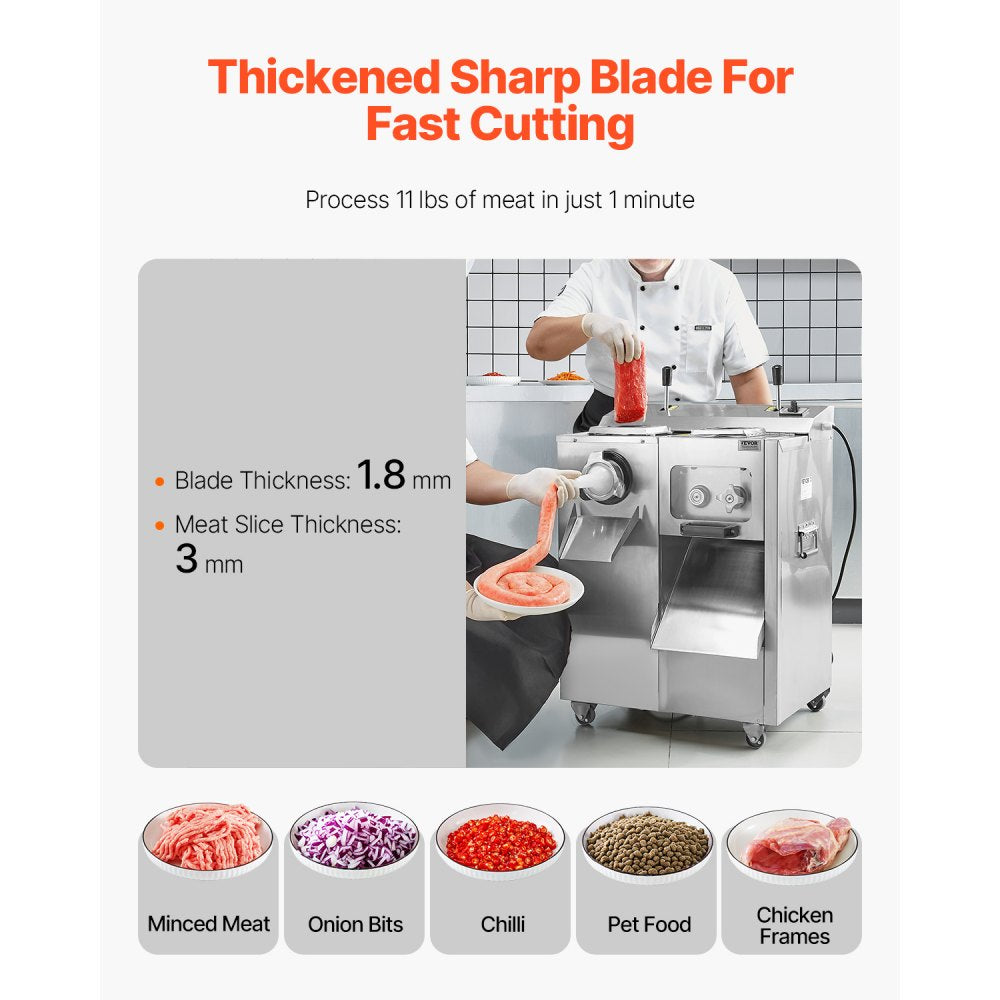 JQ-7F - High-Power Stainless Steel Meat Grinder & Slicer with Detachable Blade