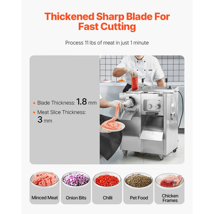 JQ-7F - High-Power Stainless Steel Meat Grinder & Slicer with Detachable Blade