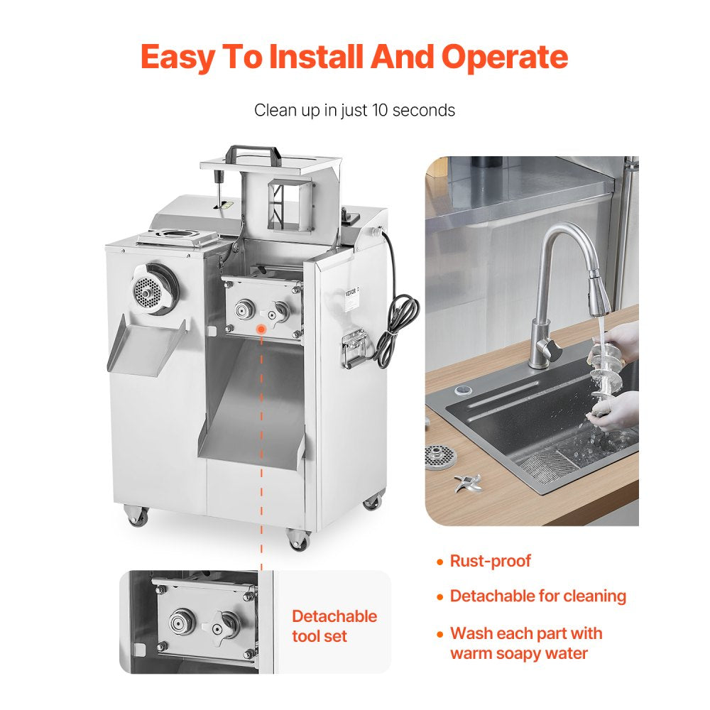 JQ-7F - High-Power Stainless Steel Meat Grinder & Slicer with Detachable Blade