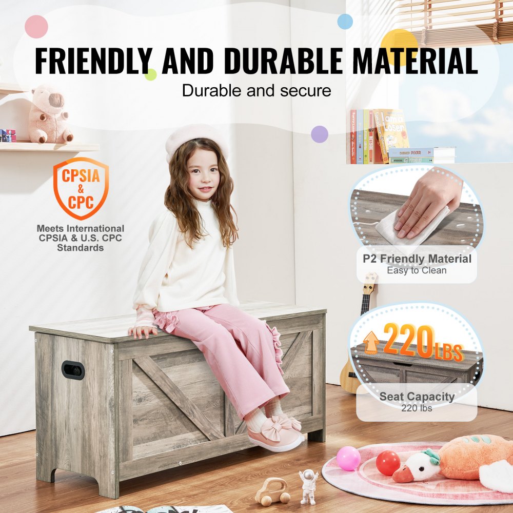 ETD03 - Durable Wooden Toy Chest & Bench, 39.15" x 15.55" x 18.9"