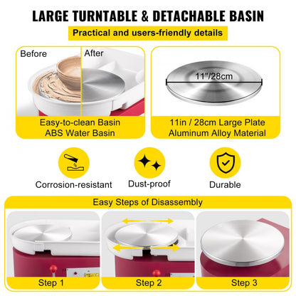 TYLPJ28-MC - 28 cm VEVOR Pottery Wheel with 350W Motor & Water Basin