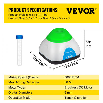 KW-3000-1B - Compact 3000RPM Vortex Mixer with 6mm Orbital Mixing Power
