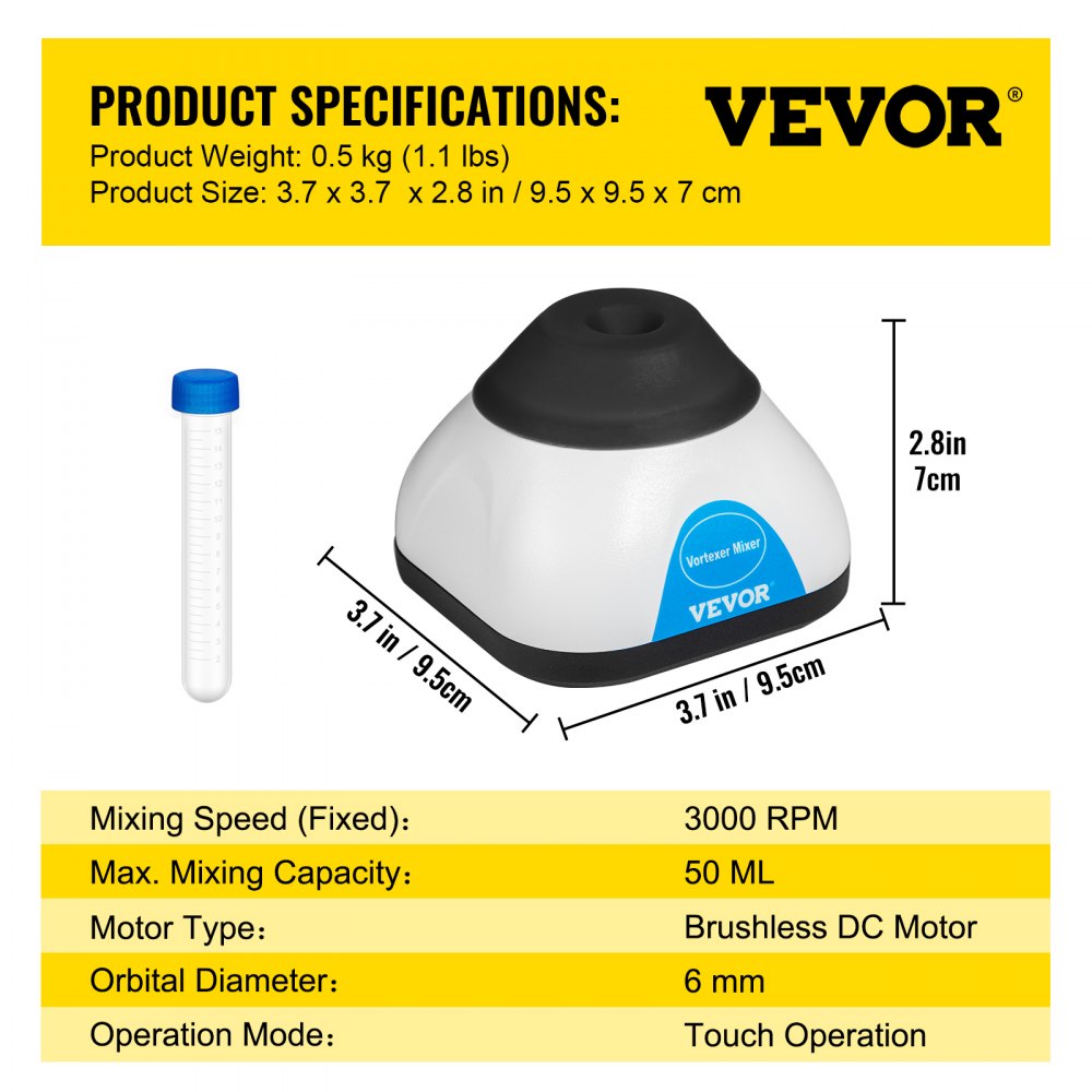 KW-3000-1H - 3000RPM Vortex Mixer with 6mm Orbital Motion