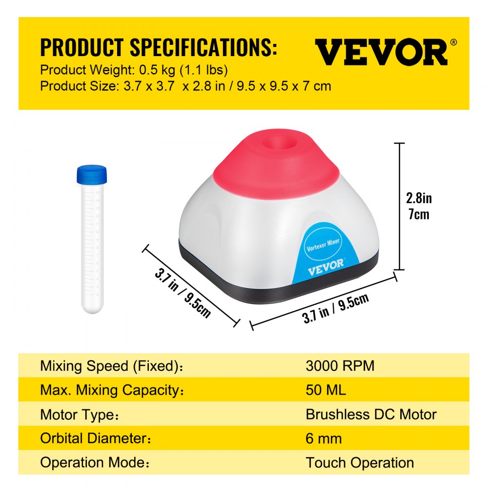 KW-3000-1F - 3000RPM VEVOR Vortex Mixer with 6mm Orbital Motion