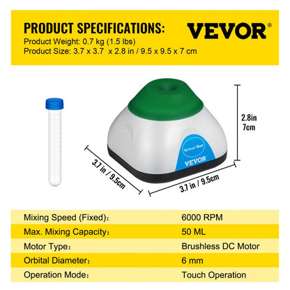 KW-5600-1B - 6000RPM VEVOR Mini Vortex Mixer with 6mm Orbit Diameter