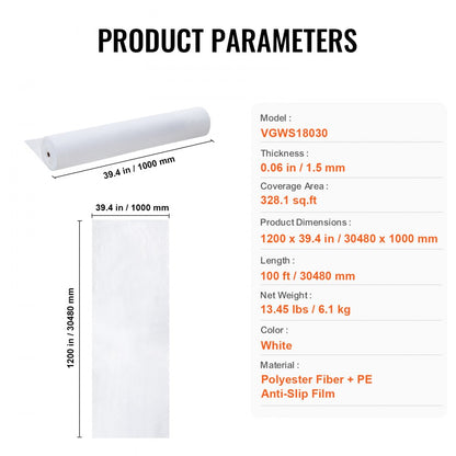 VGWS18030 - 39" x 100' Durable Carpet Protection Film for Renovation Projects