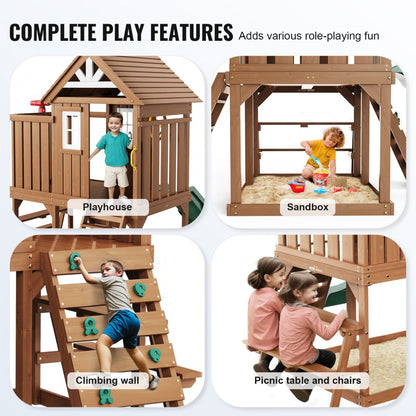 TLG92008 - Cedar Wooden Playhouse 91.34"x122.05" with Slide, Ladder & Kitchen