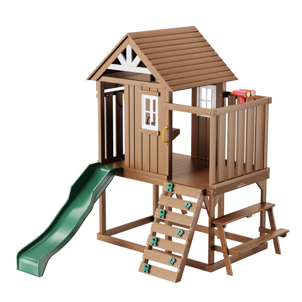 TLG92008 - Cedar Wooden Playhouse 91.34"x122.05" with Slide, Ladder & Kitchen