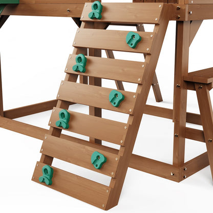 TLG92008 - Cedar Wooden Playhouse 91.34"x122.05" with Slide, Ladder & Kitchen