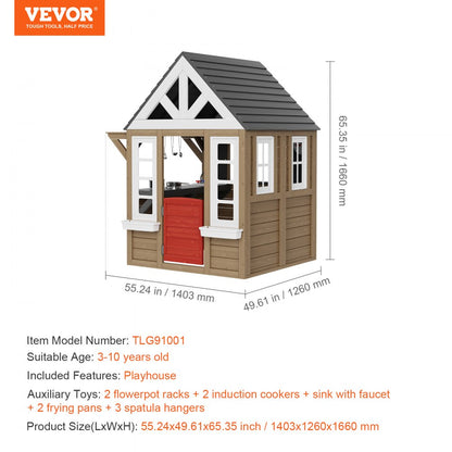 TLG91001 - Weather-Resistant Wooden Playhouse with Kitchen for Ages 2-8
