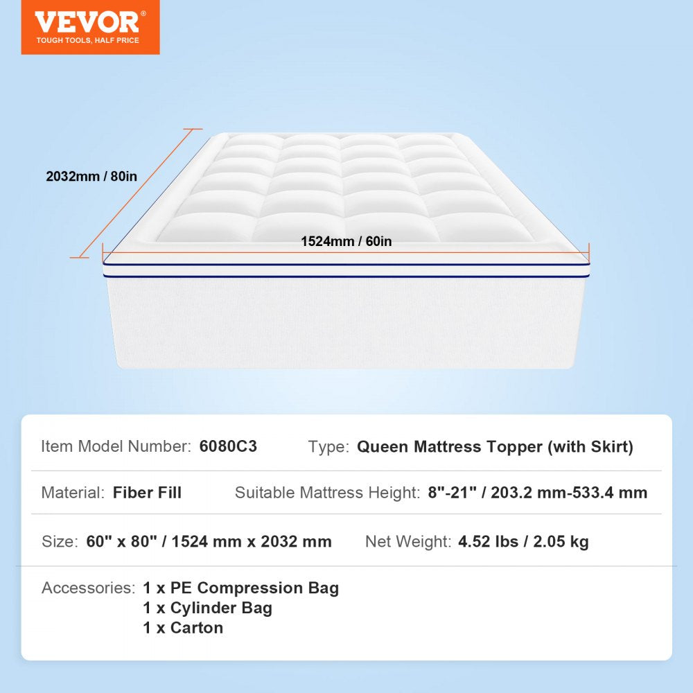 6080C3 - 1" Thick Fiber Fill Mattress Topper with Detachable Casing