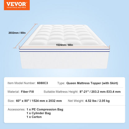 6080C3 - 1" Thick Fiber Fill Mattress Topper with Detachable Casing