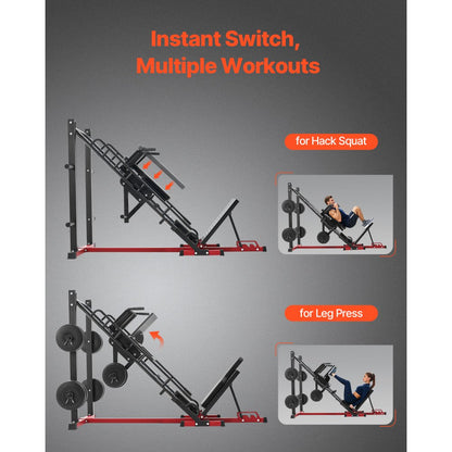 HM1904 - Durable 2000lbs Hack Squat & Leg Press Machine with Adjustable Backrest