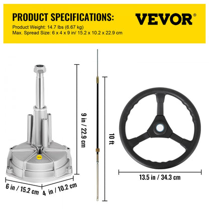 010706461326 - 10' VEVOR Outboard Steering System with 13.5" Wheel