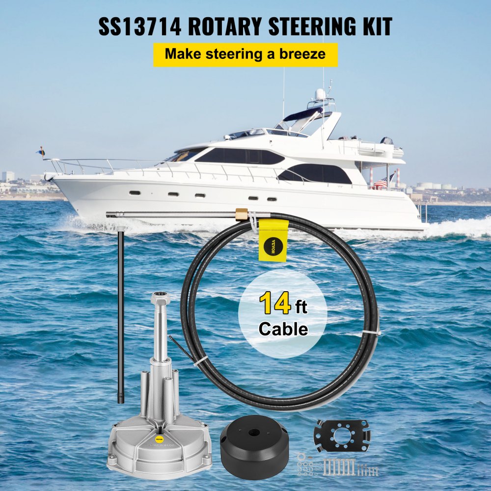 010537973930 - VEVOR 14ft Boat Steering Kit for Easy Navigation
