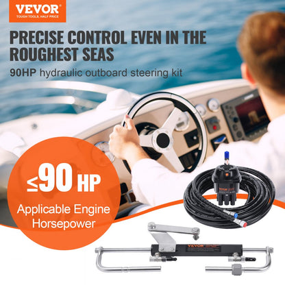 Hydraulic Boat Steering Kit - 90HP Marine System with Hoses & Valves