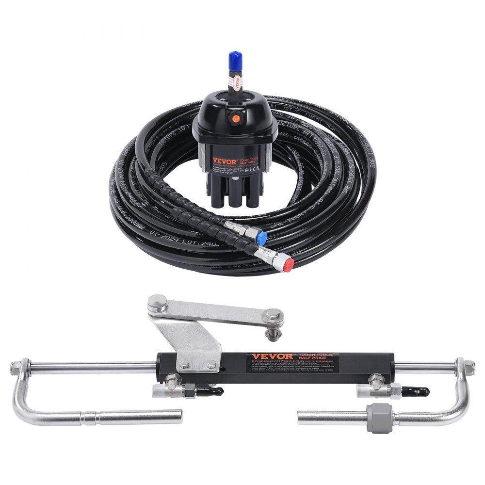 Hydraulic Boat Steering Kit - 90HP Marine System with Hoses & Valves