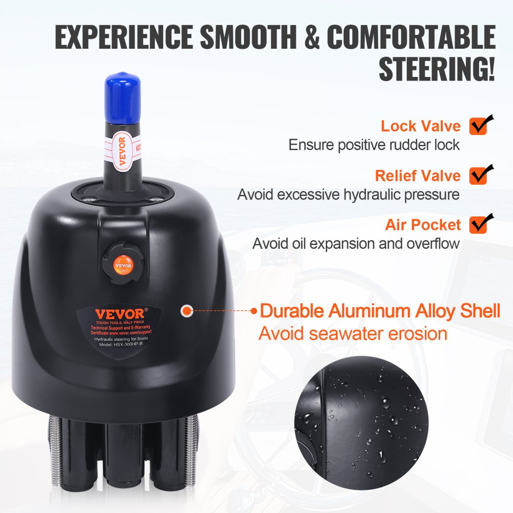 HSX-300HP-B - VEVOR Hydraulic Steering Kit for Single Engine Boats, 26ft Hose