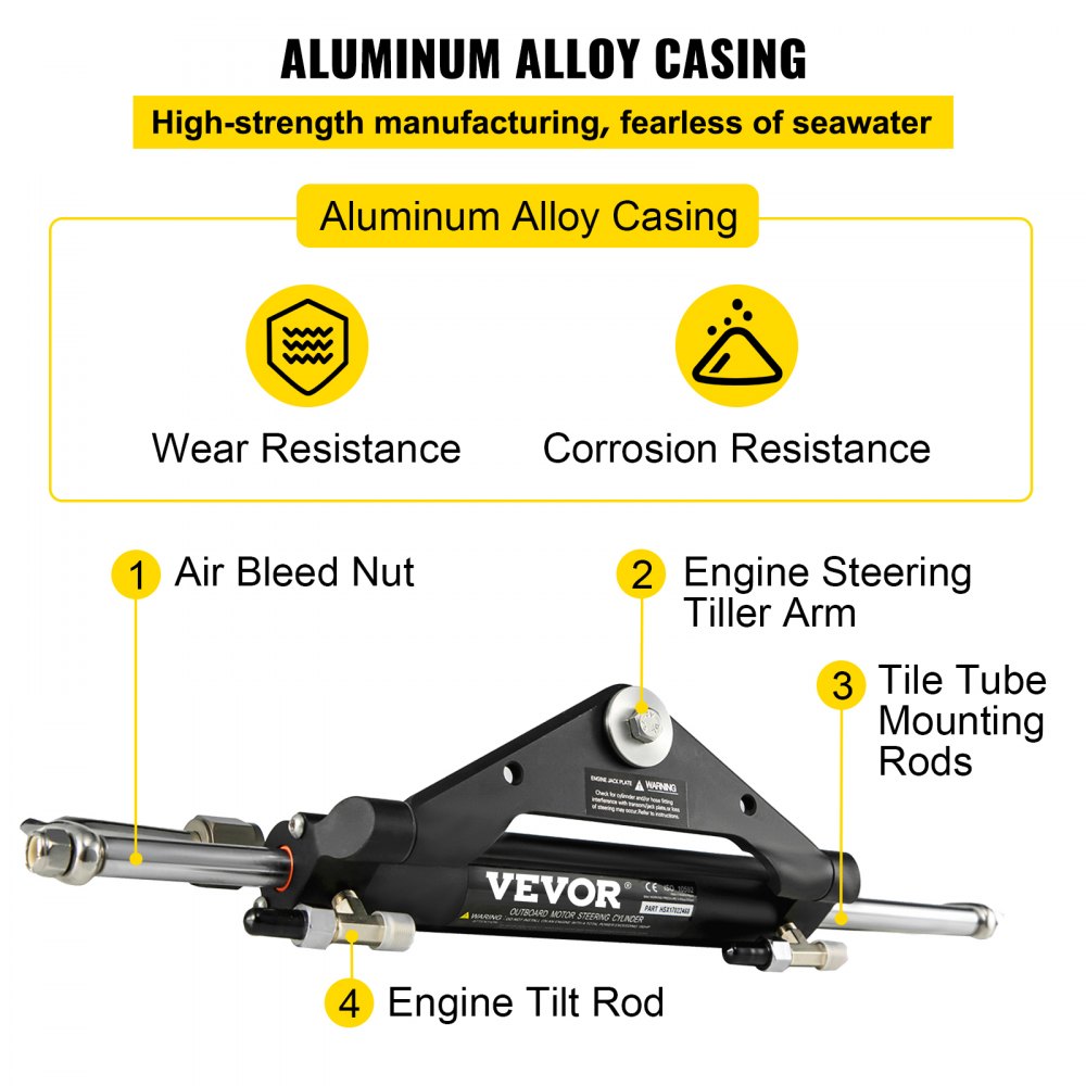 010204407660 - Durable Aluminum Hydraulic Steering Cylinder for 150HP Outboards