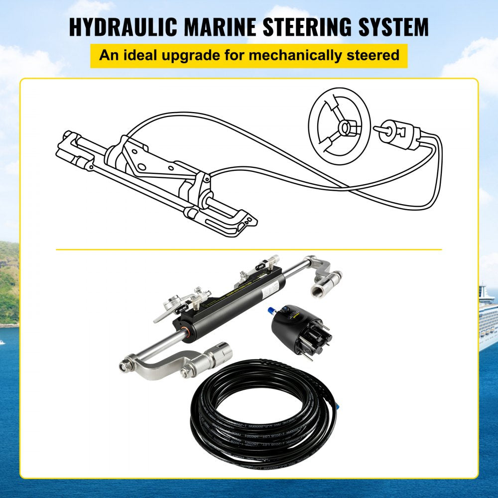 HK4200A-3 - Compact 300HP Hydraulic Boat Steering Kit with Helm and Hoses