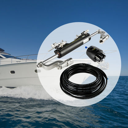 HK4200A-3 - Compact 300HP Hydraulic Boat Steering Kit with Helm and Hoses