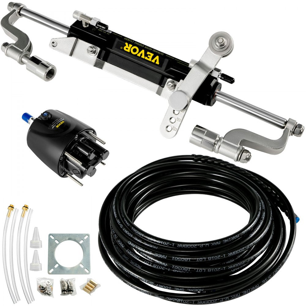 HK4200A-3 - Compact 300HP Hydraulic Boat Steering Kit with Helm and Hoses